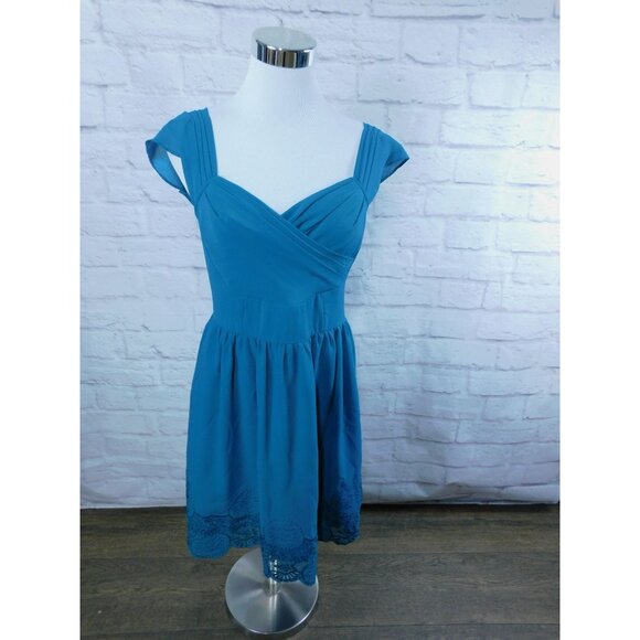 Soieblu Teal Cap Sleeve Pleated Bodice Midi Dress Medium - Picture 1 of 13